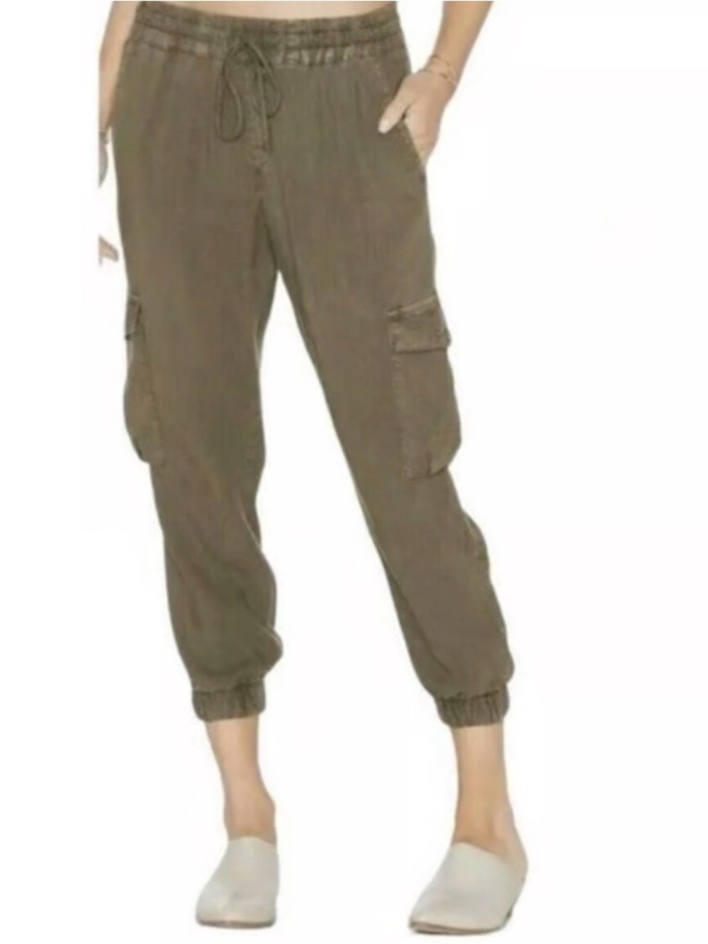 Bella Dahl Anthropologie Olive Green Cropped Jogger Cargo Pants Womens Medium